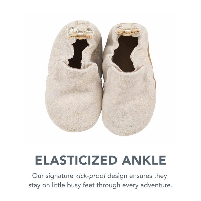 Robeez Baby Girls and Unisex Soft Soles Slip-Resistant Crib Shoes Slippers Moccasins for Infant and Toddler - Gold Shimmer - 12-18 Months - Image 3